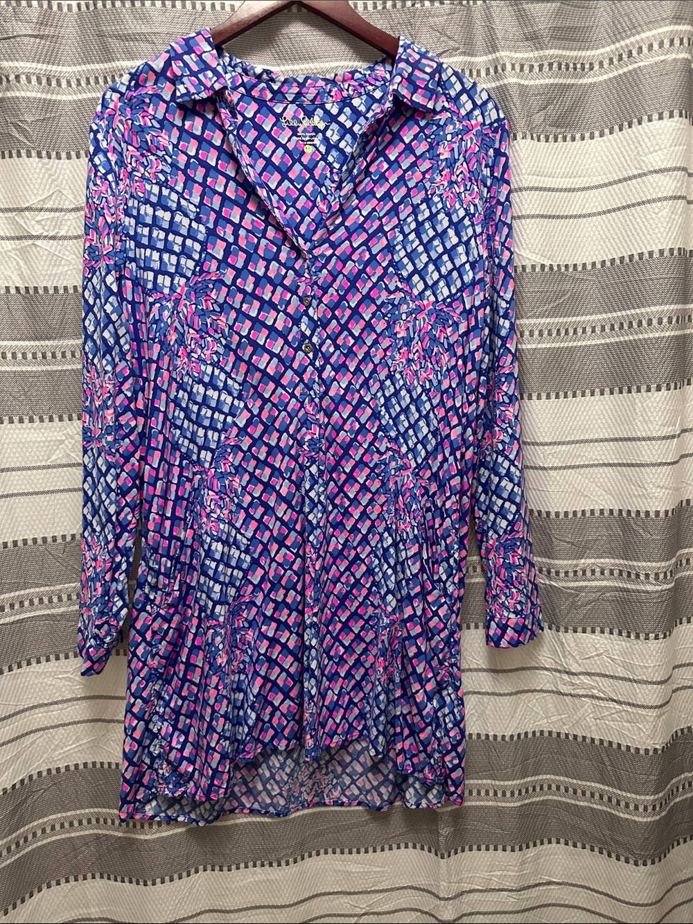 Lilly Pulitzer Blue & Pink Printed Button-Down Tunic